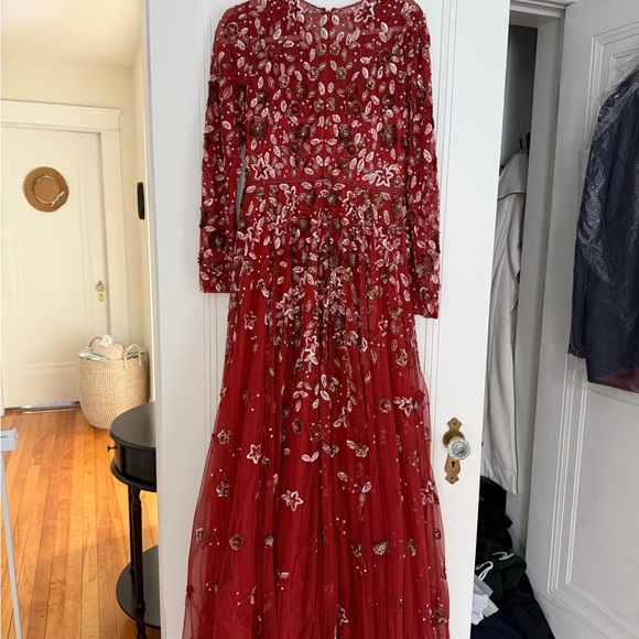 Mac Duggal Rust Floral Long Sleeve Dress - Picture 3 of 7